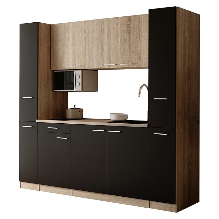Respekta Küchenzeile Ingrid (Breite: 210 cm, Schwarz, Mit Kochfeld + Mikrowelle) | BAUHAUS