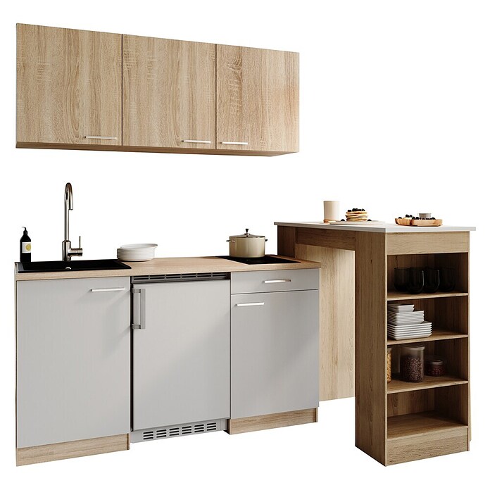 Respekta Miniküche Ingrid (Breite: 150 cm, Weiß, Mit Bartisch, Mit Kochfeld + Kühlschrank) | BAUHAUS
