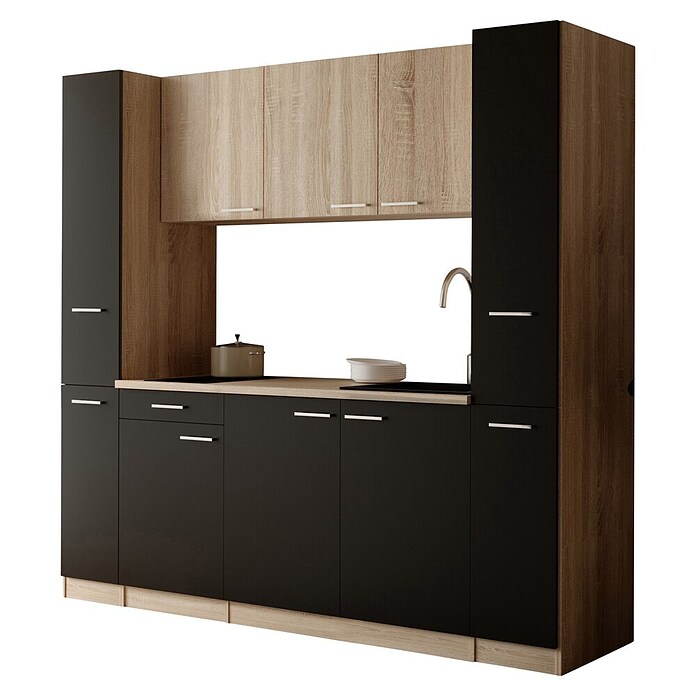 Respekta Küchenzeile Ingrid (Breite: 210 cm, Schwarz, Mit Kochfeld) | BAUHAUS