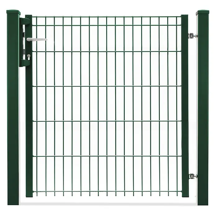 Deutsche Zauntechnik Zauntor Light Michl - 96 x 103 cm, Moosgrün, Stahl - Dunkelgrünes Metallgittertor mit silbernem Griff und Schlüsselschloss.