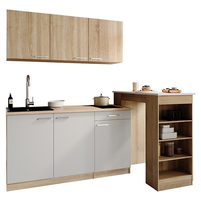 Respekta Miniküche Ingrid (Breite: 150 cm, Weiß, Mit Bartisch, Mit Kochfeld) | BAUHAUS