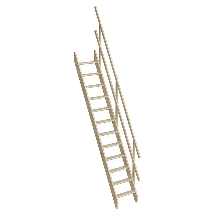 Sogem Escalera compacta recta Cottage Premium - Ancho: 52,7 cm, Color peldaños: Abeto, Altura de planta: 275 cm, Con barandilla - Escalera de altillo de madera clara con pasamanos para un acceso seguro y que ahorra espacio.