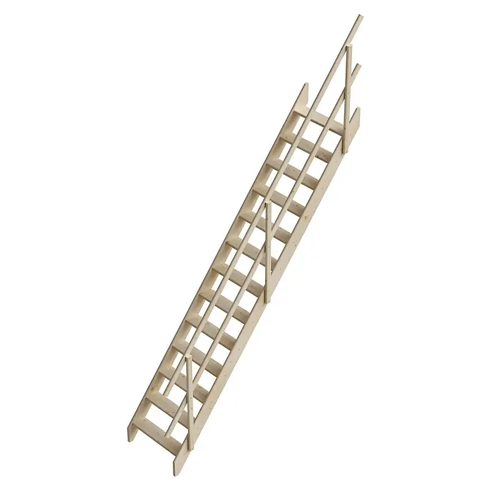 Sogem Escalera compacta recta Cottage Junior - Ancho: 64,4 cm, Color peldaños: Abeto, Altura de planta: 280 cm, Con barandilla - Escalera de altillo de madera clara, ahorra espacio, con barandillas.