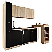 Respekta Küchenzeile Ingrid (Breite: 180 cm, Schwarz, Mit Bartisch, Mit Kochfeld + Kühlschrank) | BAUHAUS