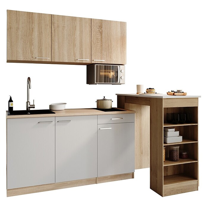 Respekta Miniküche Ingrid (Breite: 150 cm, Weiß, Mit Bartisch, Mit Kochfeld + Mikrowelle) | BAUHAUS
