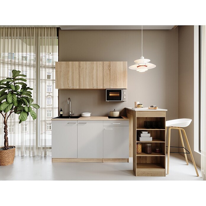 Respekta Miniküche Ingrid (Breite: 150 cm, Weiß, Mit Bartisch, Mit Kochfeld + Mikrowelle) | BAUHAUS