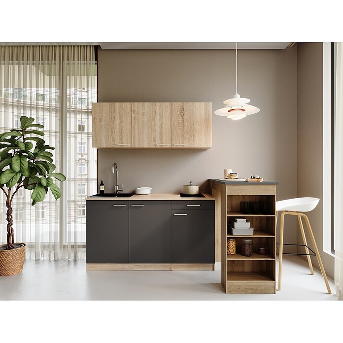 Respekta Miniküche Ingrid (Breite: 150 cm, Grau, Mit Bartisch, Mit Kochfeld) | BAUHAUS