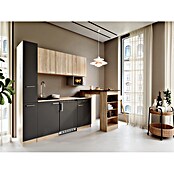 Respekta Küchenzeile Ingrid (Breite: 180 cm, Grau, Mit Bartisch, Mit Kochfeld + Kühlschrank + Mikrowelle) | BAUHAUS