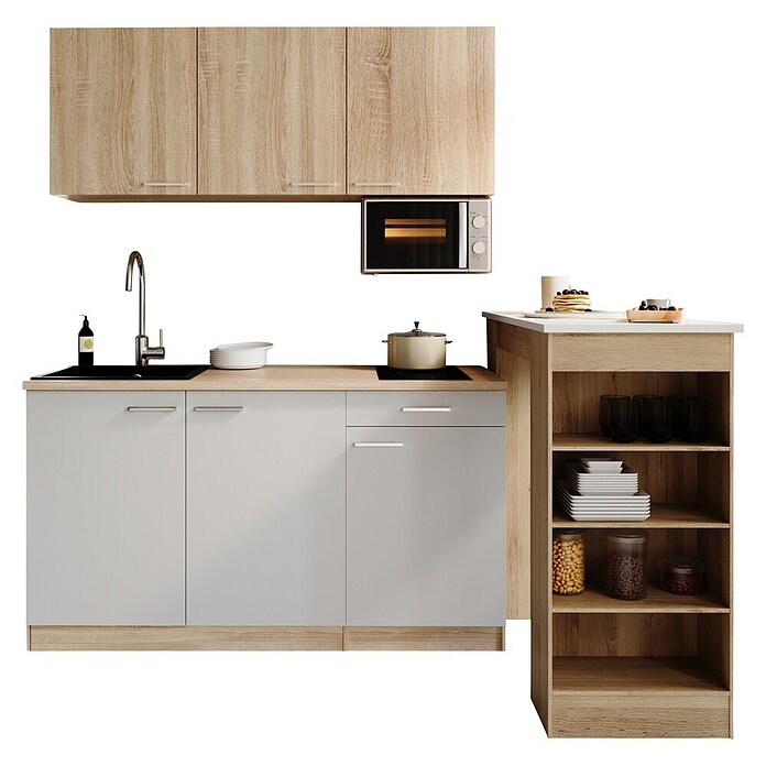 Respekta Miniküche Ingrid (Breite: 150 cm, Weiß, Mit Bartisch, Mit Kochfeld + Mikrowelle) | BAUHAUS