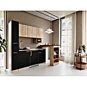 Respekta Küchenzeile Ingrid (Breite: 180 cm, Schwarz, Mit Bartisch, Mit Kochfeld + Kühlschrank + Mikrowelle) | BAUHAUS