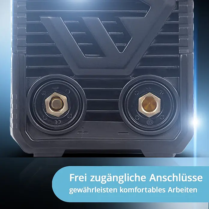 STAHLWERK Elektrodenschweißgerät Schweißgerät ARC 160 MD - Schweißstrom: 160 A - Schwarzes Schweißgerät mit leicht zugänglichen, messingfarbenen Anschlüssen für komfortable Bedienung.