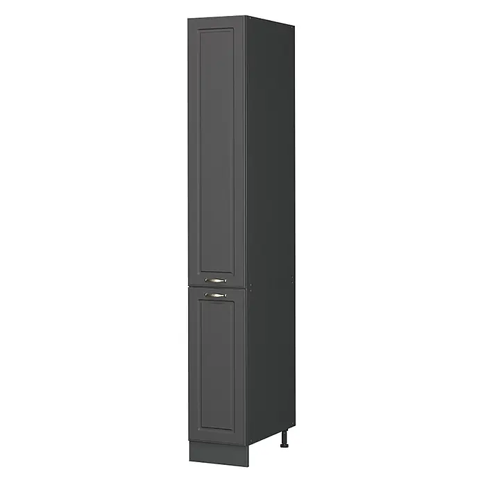 Vicco Küchenunterschrank Fame-Line, Anthrazit-Gold Landhaus, 30 cm -  - Dunkelgrauer Hochschrank mit zwei klassischen Kassettentüren und altmessingfarbenen Griffen.