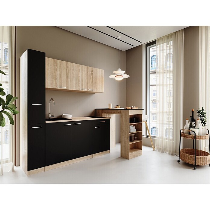 Respekta Küchenzeile Ingrid (Breite: 180 cm, Schwarz, Mit Bartisch, Mit Kochfeld) | BAUHAUS