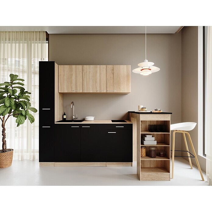 Respekta Küchenzeile Ingrid (Breite: 180 cm, Schwarz, Mit Bartisch, Mit Kochfeld) | BAUHAUS