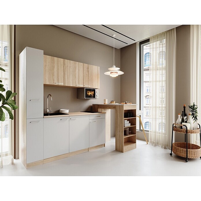 Respekta Küchenzeile Ingrid (Breite: 180 cm, Weiß, Mit Bartisch, Mit Kochfeld + Mikrowelle) | BAUHAUS
