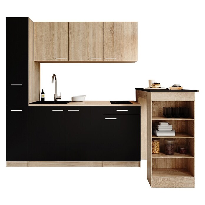 Respekta Küchenzeile Ingrid (Breite: 180 cm, Schwarz, Mit Bartisch, Mit Kochfeld) | BAUHAUS