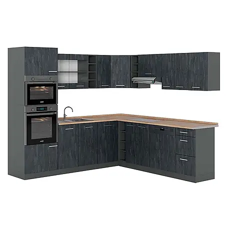 Vicco  Eckküche R-Line Schwarz Beton/Anthrazit AP Eiche