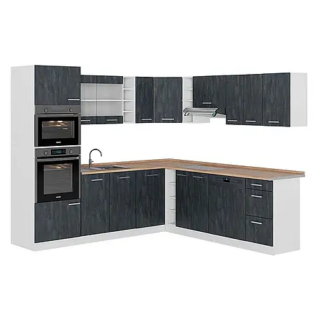 Vicco  Eckküche R-Line Schwarz Beton/Weiß AP Eiche