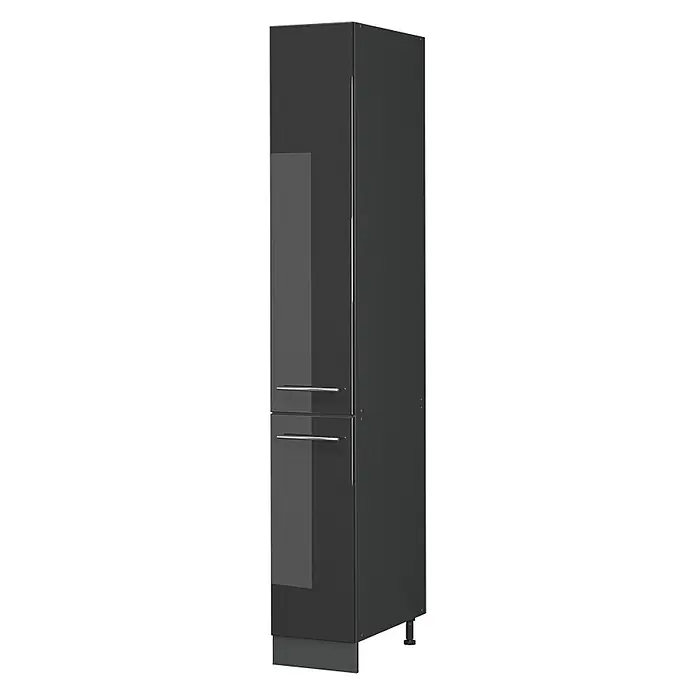 Vicco Küchenunterschrank Fame-Line, Anthrazit Hochglanz, 30 cm -  - Hoher dunkelgrauer Hochglanz-Vorratschrank mit zwei Türen und Chromgriffen.