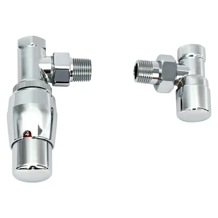 Ximax Thermostatventil-Set Royal - 15 mm, Eckventil - Glänzendes Thermostatventil-Set in Chromoptik, ideal für Heizkörper. Die Ventile sind modern gestaltet und einfach zu installieren.