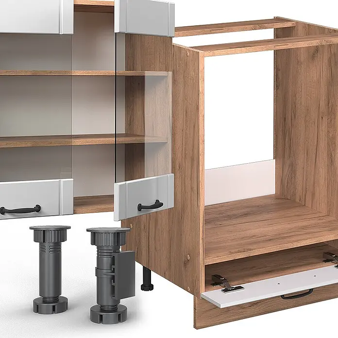 Vicco Eckküche Fame-Line Weiß Landhaus, AP Anthrazit - B x T: 347 x 60 cm, Weiß Landhaus, Ohne Elektrogeräte - Küchenschrankteile: Holzoptik-Korpus, weiße Fronten, Glasböden, verstellbare Füße.