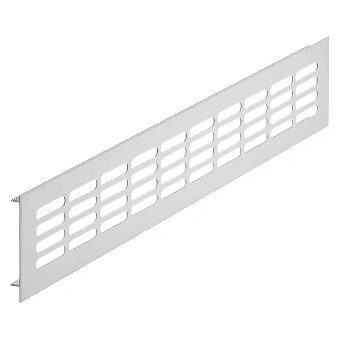 Suki Reja de ventilación - An x Al: 500 x 60 mm, Aluminio - La imagen muestra una rejilla de ventilación lineal metálica con múltiples ranuras. Ideal para interiores modernos y sistemas HVAC.