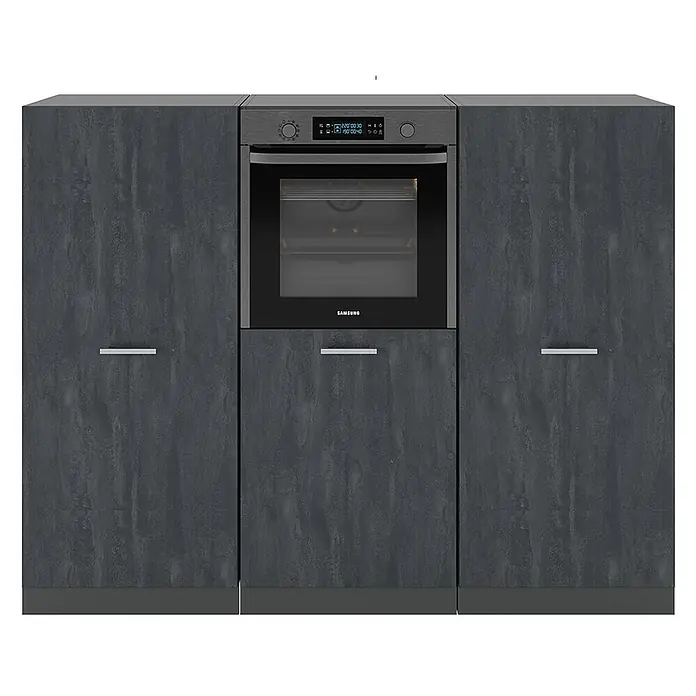 Vicco Küchenleerblock R-Line Schwarz Beton/Anthrazit ohne Arbeitsplatte - Breite: 180 cm, Schwarz Beton - Dunkelgraue Küchenschrankzeile mit strukturierter Oberfläche und integriertem Samsung Backofen.