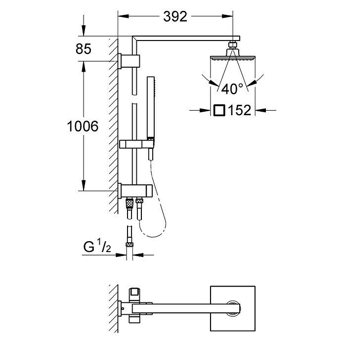 Grohe Duschsystem Euphoria CubeMit Umsteller, Lochabstand: 1.006 cm, Anzahl Strahlarten: 1 Stk., Chrom Unknown