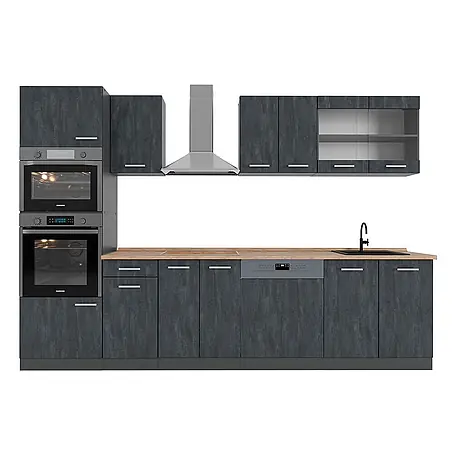 Vicco  Küchenzeile R-Line Schwarz Beton/Anthrazit AP Eiche