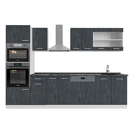 Vicco  Küchenzeile R-Line Schwarz Beton/Weiß AP Anthrazit