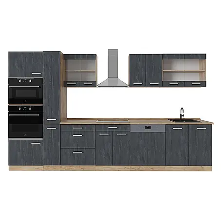Vicco  Küchenzeile R-Line Schwarz Beton/Goldkraft Eiche ohne Arbeitsplatte