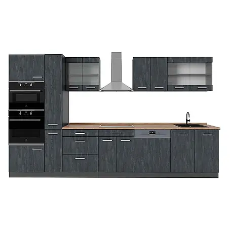Vicco  Küchenzeile R-Line Schwarz Beton/Anthrazit, AP Eiche