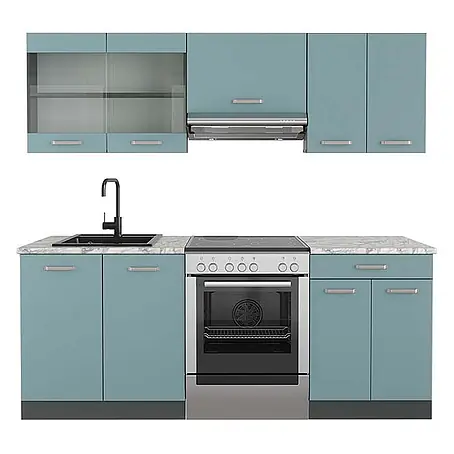 Vicco  Küchenzeile R-Line Blau-Grau/Anthrazit, AP Marmor