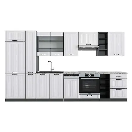 Vicco  Küchenzeile Fame-Line Weiß Landhaus/Anthrazit, AP Marmor