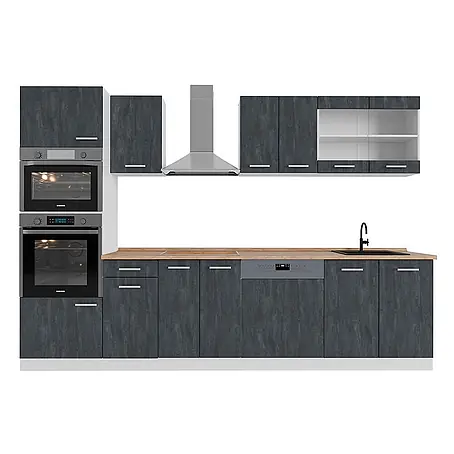 Vicco  Küchenzeile R-Line Schwarz Beton/Weiß AP Eiche