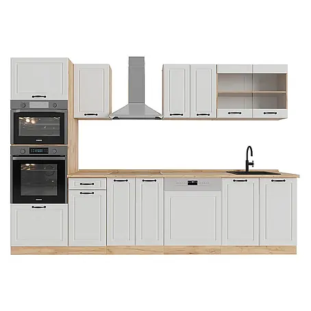 Vicco  Küchenzeile R-Line Weiß Landhaus/Goldkraft Eiche mit Hochschrank, AP Eiche