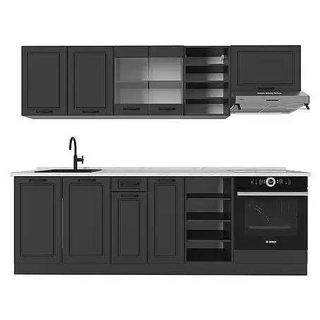 Vicco  Küchenzeile R-Line Anthrazit Landhaus/Anthrazit, AP Marmor