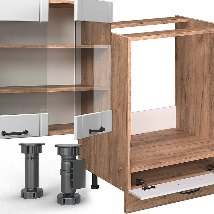 Vicco Küchenzeile Fame-Line Weiß Landhaus, AP Anthrazit - Breite: 300 cm, Weiß Landhaus, Ohne Elektrogeräte - Modulares Küchenschrank-Set mit Holzmaserung, weißen Fronten, Glastüren und verstellbaren Füßen, zerlegt zur Montage.