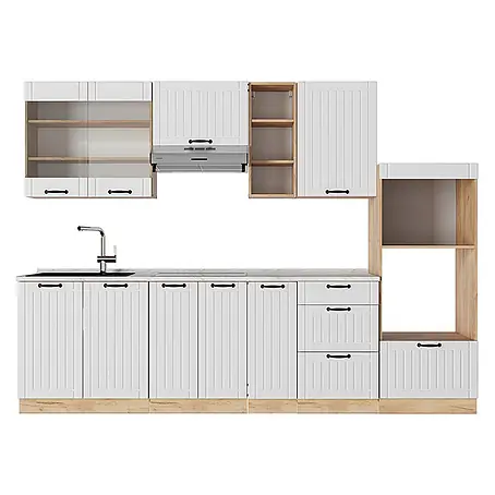 Vicco  Küchenzeile Fame-Line Weiß Landhaus, AP Marmor