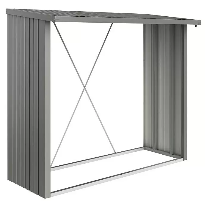 Biohort WoodStock Kaminholzregal WoodStock - Stahl, Dunkelgrau Metallic, Quarzgrau Metallic, B x T x H: 229 x 102 x 199 cm - Diagonale Ansicht