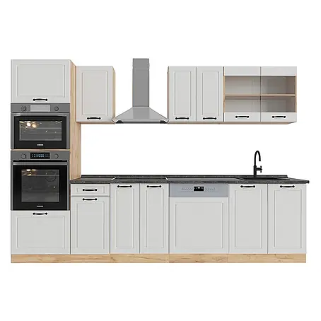 Vicco  Küchenzeile R-Line Weiß Landhaus/Goldkraft Eiche mit Hochschrank, AP Anthrazit