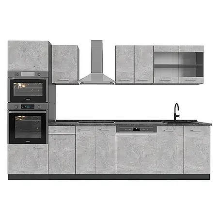 Vicco  Küchenzeile R-Line Beton/Anthrazit mit Hochschrank, AP Anthrazit