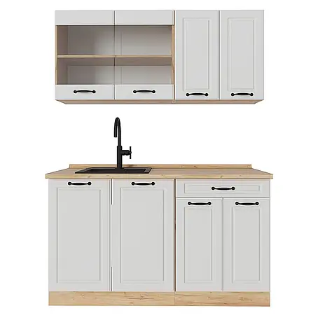 Vicco  Singleküche R-Line Weiß Landhaus/Goldkraft Eiche ohne Arbeitsplatte