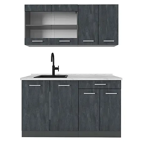 Vicco  Singleküche R-Line Schwarz Beton/Anthrazit AP Marmor
