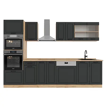 Vicco  Küchenzeile R-Line Anthrazit Landhaus/Goldkraft Eiche mit Hochschrank, AP Eiche