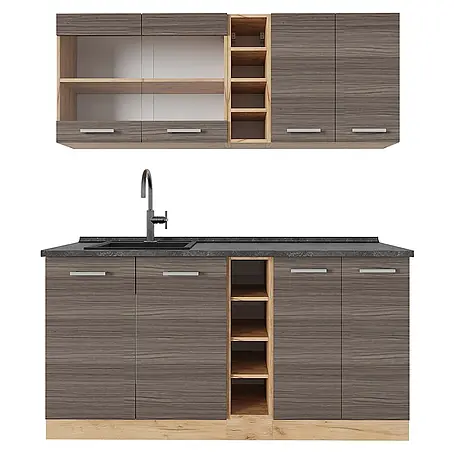 Vicco  Singleküche R-Line Edelgrau/Goldkraft Eiche, AP Anthrazit