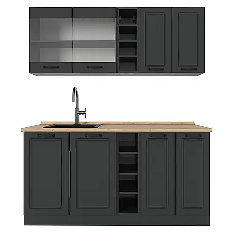 Vicco  Singleküche R-Line Anthrazit Landhaus/Anthrazit, AP Eiche