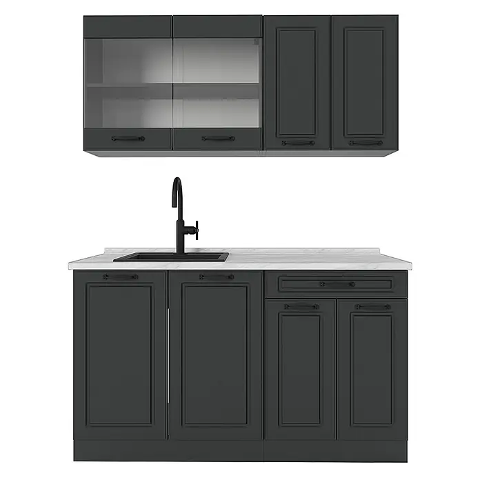 Vicco Singleküche R-Line Anthrazit Landhaus/Anthrazit, AP Marmor - Breite: 140 cm, Anthrazit Landhaus, Mit AP Marmor