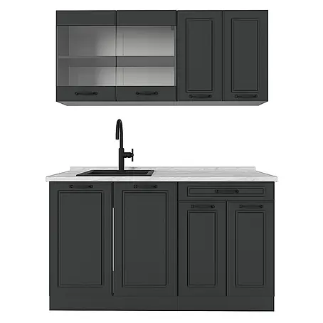 Vicco  Singleküche R-Line Anthrazit Landhaus/Anthrazit, AP Marmor