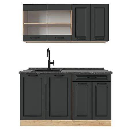 Vicco  Singleküche R-Line Anthrazit Landhaus/Goldkraft Eiche, AP Anthrazit